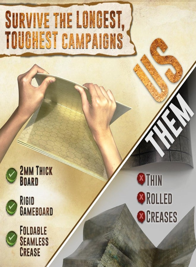 Melee Mats مجموعة خرائط بداية لعبة الاشتباك المباشر DND - 23 بوصة × 27 بوصة، وجهان، قابلة للمسح الجاف والرطب، شبكة تضاريس معركة لألعاب Dungeons and Dragons - مجموعة ألعاب لوحية مع ملحقات - Image 4